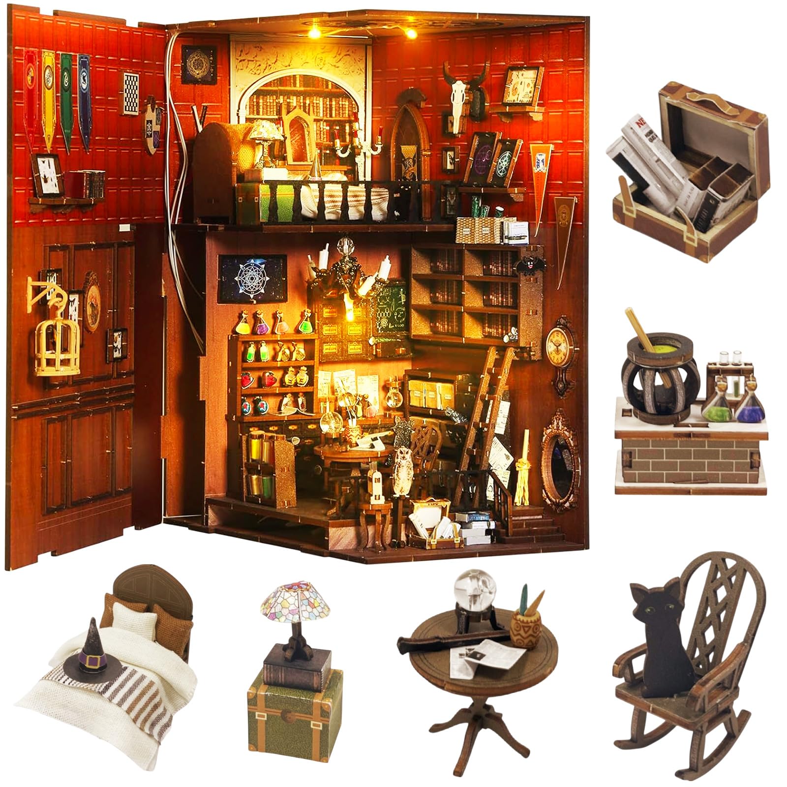 Lycidae Book Nook Kit for Adults, DIY Dollhouse Booknook, 3D Wooden Puzzle, DIY Miniature Dollhouse Kit with Led Light for Teens 14+, Decor Crafts for Adults Teen Gifts