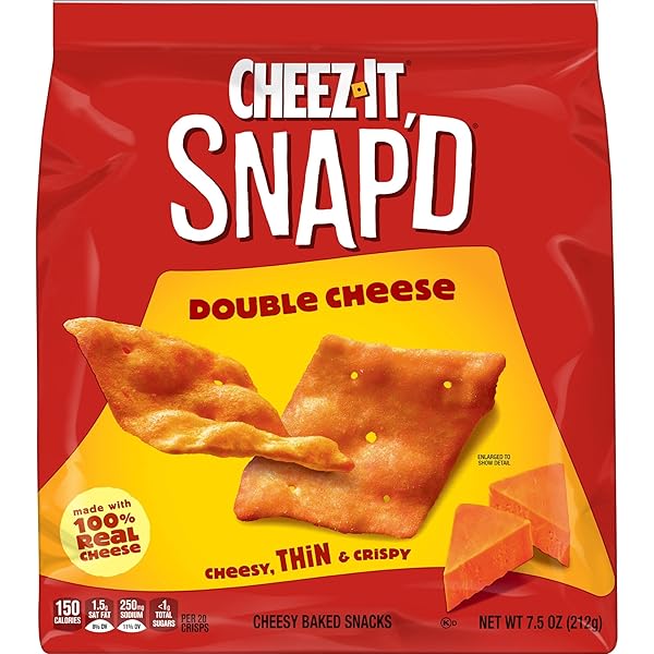 CHEEZ-IT SNAP’D CHEESE CRACKER CHIPS, THIN CRISPS, LUNCH SNACKS, DOUBLE CHEESE, 45OZ CASE (6 BAGS)