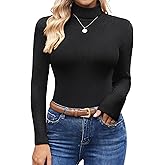 Ekouaer Women's Turtleneck Shirts Ribbed Pullover Sweater Long Sleeves Tops Midweight Thermal Underwear Blouse