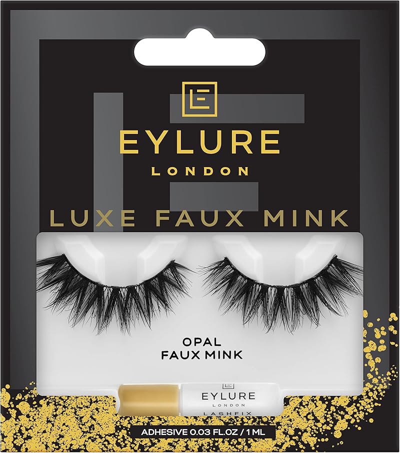 Eylure Luxe Faux Mink Opal False Lashes Black Reusable 10 Wears + Latex Free