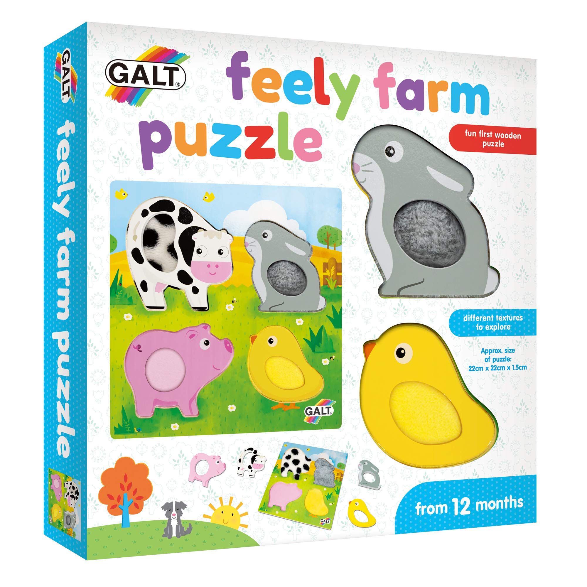 Galt Toys, Feely Farm Puzzle, Wooden Puzzle for Toddlers, Ages 12 Months Plus