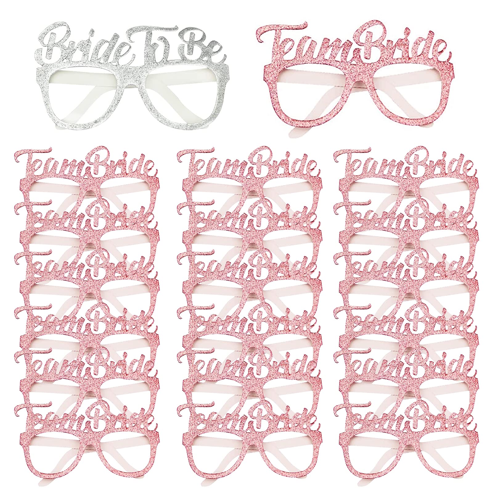 20 Pack Hen Party Glasses shiny Rose Gold Team Bride Glasses Bride to be Glasses Hen do Accessories Hen do Night Party Game Photo Props Accessories Bride Party Props Bachelorette Party Decorations