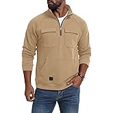 Lepunuo Cargo Sweatshirts for Men Quarter Zip Long Sleeve Warm Fleece Tactical Pullover Casual Athletic Loose Sweatshirts