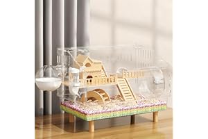 ECLENG 8 in 1 Acrylic Hamster Cage with All Accessories,18.5"x11.8"x14.6",2-Layer Hamster House with Full Transparent Viewing,Top Open Mouse Cage for Pet Mice,Hamster Habitat for Dwarf Hamster,Gerbils