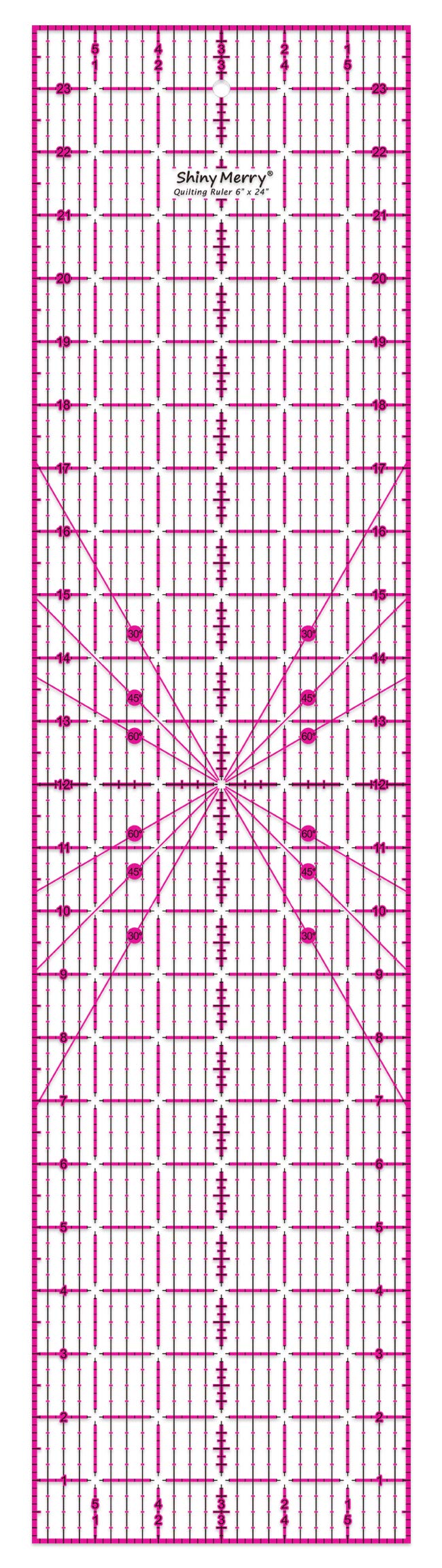 Shiny Merry 6 x 24 inch Transparent Non-Slip Acrylic Quilting Ruler for Precision Cutting, Crafts with Pink and Black Grid