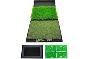 EGOOIEYE Golf Hitting Mat,Dual-Turf Mat with Ball Tray,Tri-Turf Mat,Golf Practice Mat Heavy Duty Rubber Base, Driving Chipping Practice,Golf Mats for Indoor or Outdoor Trining
