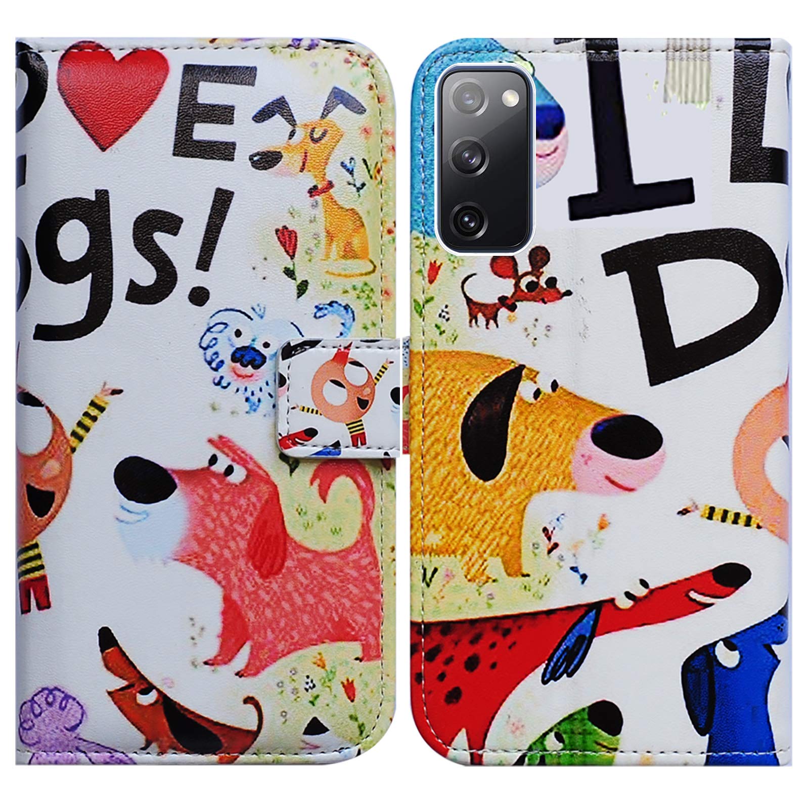 Bcov Galaxy S20 FE 5G Case, Colorful Cute Dogs Leather Flip Case Wallet Cover with Card Slot Holder Kickstand For Samsung Galaxy S20 FE 5G / S20 Fan Edition