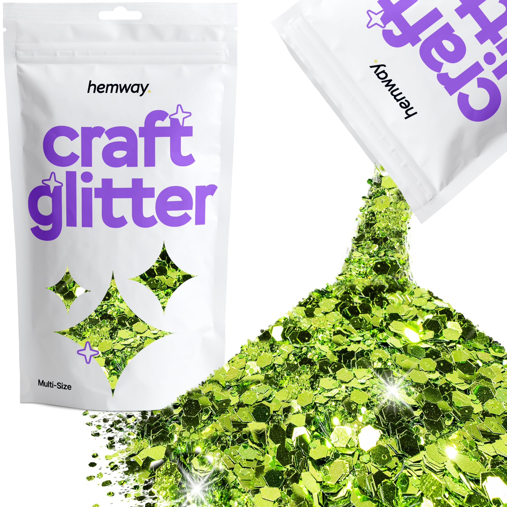Hemway Craft Glitter Lime Green 100g Multi Size Glitter for Crafts, Resin, Cosmetic, Nail, Face, Body, Festival, Tumblers, Art, Candle, Crafting