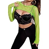 Avidlove Women Fishnet Long Sleeve Crop Top See Through Shirt Sheer Blouse Sexy Outfits