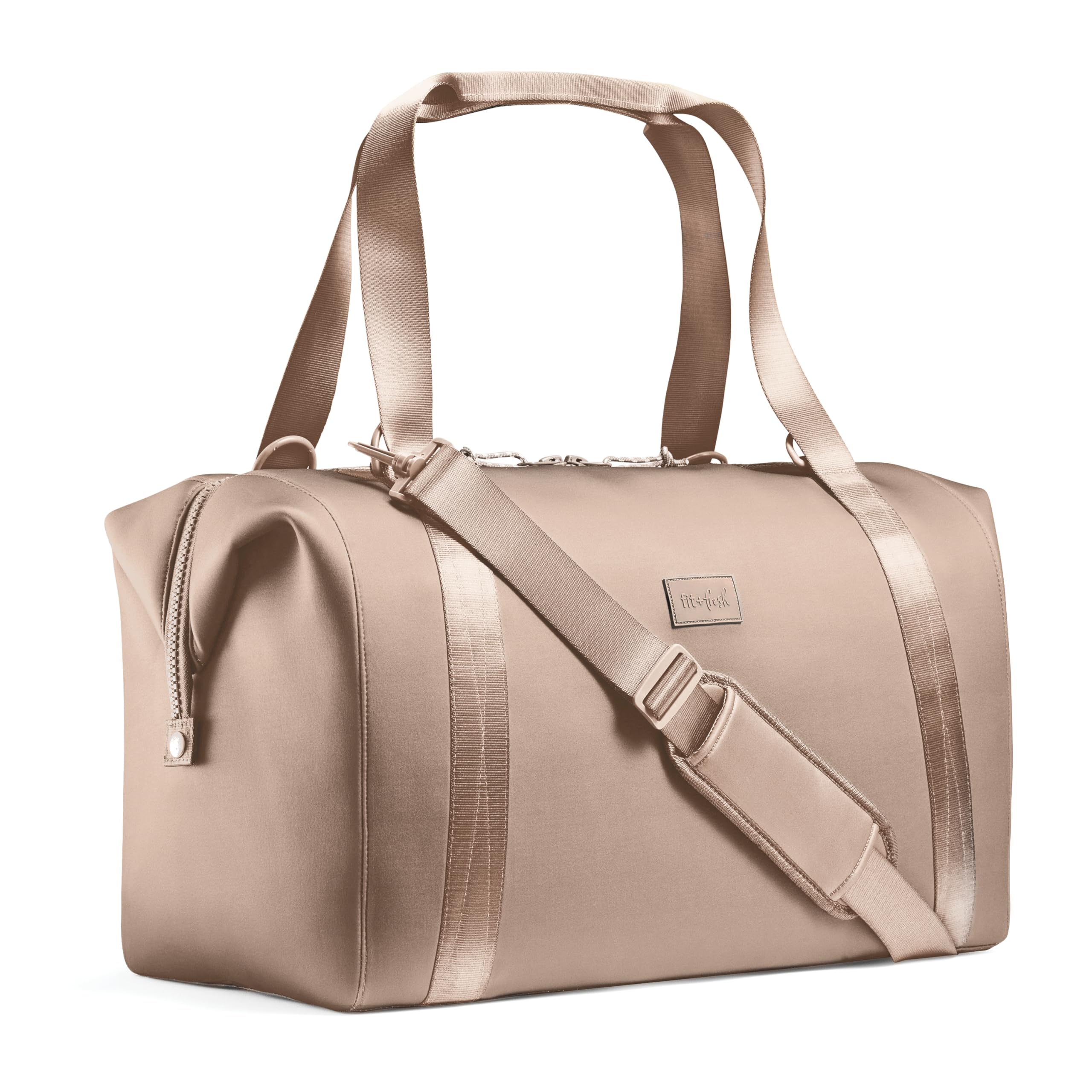 Photo 1 of Fit & Fresh Neoprene Weekender Bag for Women – Carry-On Friendly Travel Duffel with Expandable Sides, Trolley Sleeve & Pockets – Lightweight, Water-Resistant Overnight Bag for Weekend Trips, Taupe