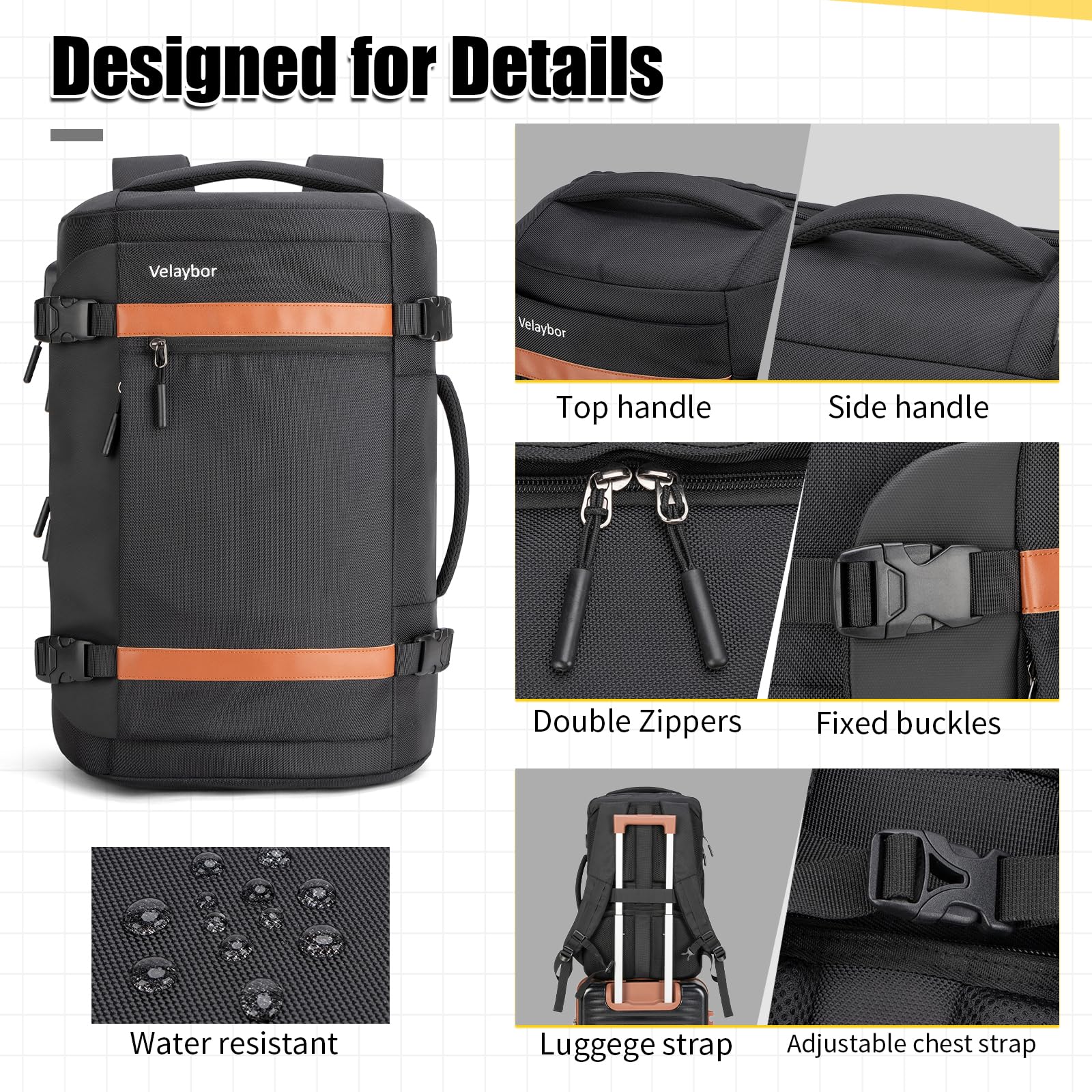 Velaybor 42L Travel Backpack with 4 Packing Cubes, TSA Friendly Flight Approved Carry-On Bag with USB Charging Port, Water-Resistant Weekender Business Backpack for Men Women, Fits 17.3