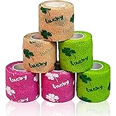 6 Pack Lucky Clover Self Adhesive Bandage Wrap, 2” x 5 Yards Cohesive Elastic Tape for Pets & Sports, Flexible Support Wrap