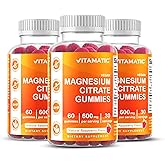 Vitamatic Magnesium Gummies 600mg per Serving – 60 Vegan Gummies – Relaxation, Muscle, Bone & Energy Support – 3 Pack