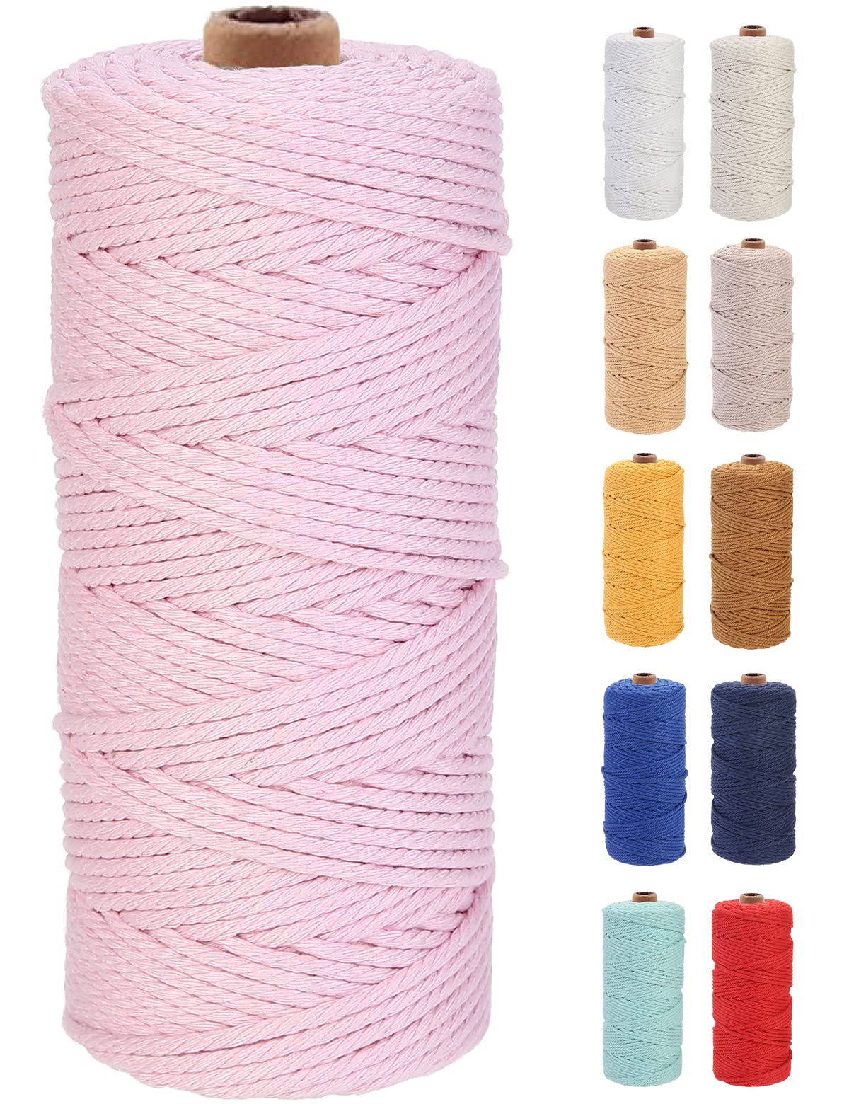 GOHOF Macrame Cord 3mm x 100m Premium Cotton Macrame Rope, 4 Strand Twisted Soft Cotton Cord, One of The Most Perfect Materials for Macrame Art, Cotton String Without Chemicals (Light Pink) — image 1