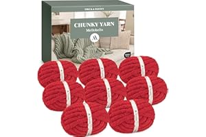 Mellobello Jumbo Chunky Yarn for Hand Knitting - Super Thick Chenille Chunky Yarn for Crocheting - Extra Soft Bulky Fluffy Blanket Big Yarn 8 Jumbo Pack (27yds,8 oz Each Skein) Red