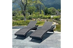 ASIFOM Set of 2 Folding Chairs Patio Chaise Lounge, Foldable Long Reclining Patio Seating Chairs, Outdoor Wicker Lounge Chaise, Rattan Chaise Lounge Lawn Sunbathing Recliner Beach Pool Backrest Recliners