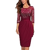 Miusol Women's Elegant Scoop Neck Glitter Sequin Lace Cocktail Party Dress