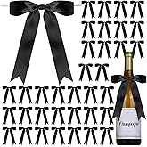 YGDZ Black Bows 30PCS, Satin Ribbon 5x7'' Large Black Bow for Champagne Bottle Wrapping, Balloons, Twist Tie Bows Decorations for Party, Cake, Craft, Gift