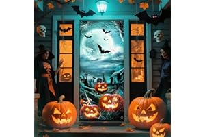 MIUCAT Halloween Door Cover, 79 * 35inch Halloween Door Decorations Reusable Fabric Pumpkin Banner for Halloweens Window Front Door Wall Decor Haunted House Props Party Decorations