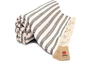 Bazaar Anatolia Turkish Beach Towel 100% Cotton Black Bath Towels Oversized Quick Dry Boho Farmhouse Turkish Towels for Bathroom Sand Free Black Towels Large 71x39 inches - Arpa Black