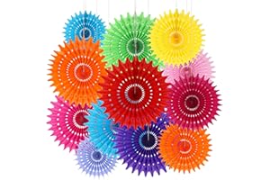 BestoFun 12PCS Paper Fans Mexican Party Decorations Tissue Paper Flowers Decorations for Girl Groovy Birthday Baby Shower Wedding Bachelorette Room Wall Hanging Décor