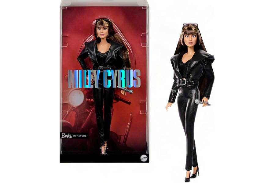 Barbie Signature Doll, Miley Cyrus Posable Collectible in Faux Leather Outfit with Hood and Heels | Faux Leather Outfit, Hood, Heels