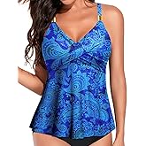 Womens Flowy Tankini Tops Only - Twist V Neck Swimsuit Top Loose Fit Bathing Suit Top Modest Swim Tops No Bottom 2025