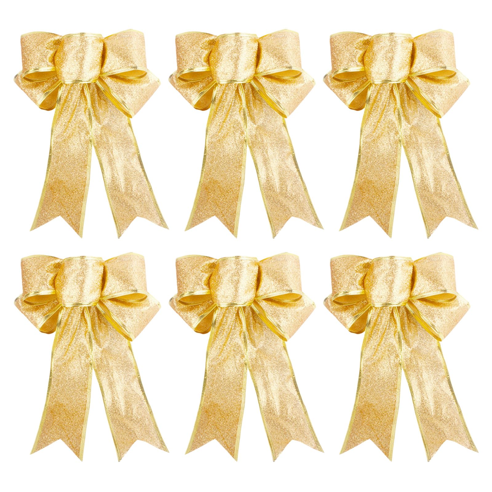UPSTORE 6Pcs Glitter Christmas Tree Bows Ribbon Bows Christmas Tree Hanging Ornament Bowknot Embellishment for Holiday Wedding Party Xmas Decoration Christmas Tree Christmas Wreath Garland (Gold)