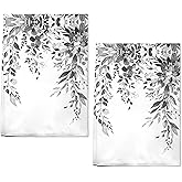 AMM Gray Eucalyptus Kitchen Towels Set of 2 Spring Decorative Dish Hand Towels for Kitchen 16x27 Inch Black and White Botanical Leaves Floral Plant Dish Cloths Absorbent Soft Microfiber