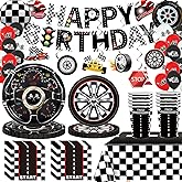 Race Car Birthday Party Decorations Tableware Set Includes Race Car Birthday Banners Foil Balloons Cars Plates and Napkins Tablecloths Cups Racing Decorations for Race Day Racing Themed Party Supplies
