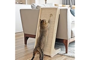 PETKARAY Cat Scratcher, Sisal Scratching Ramp, L Shape Scratch Pad for Indoor Cats, Wall Furniture Protector with Catnip (Large Size)