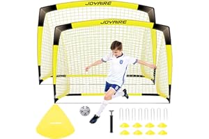 JOYAIRE Pro-Grade Kids Backyard Soccer Goal, Tear-Resistant 5-Layer Polyester Soccer Net & 10mm Poles for Maximum Durability, 4x3ft/6x4ft/7x5ft, Portable Pop Up Soccer Training Equipment Set with Size 4 Ball