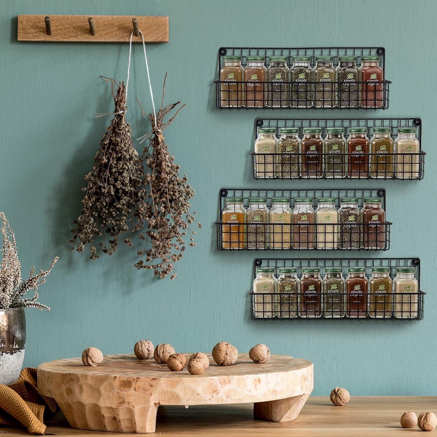 Aesthetic Farmhouse Spice Racks For Wall Mount - Space Saving And Easy To Install Set of 4 Hanging Racks - The Perfect Seasoning Organizer For Your Kitchen: Home Improvement