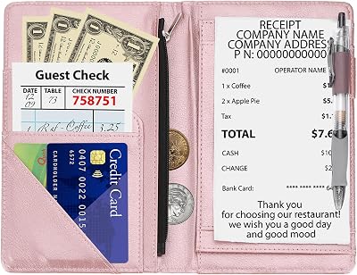 PATIKIL Server Book Organizer Rose Gold Leather Zipper Pocket Restaurant Check