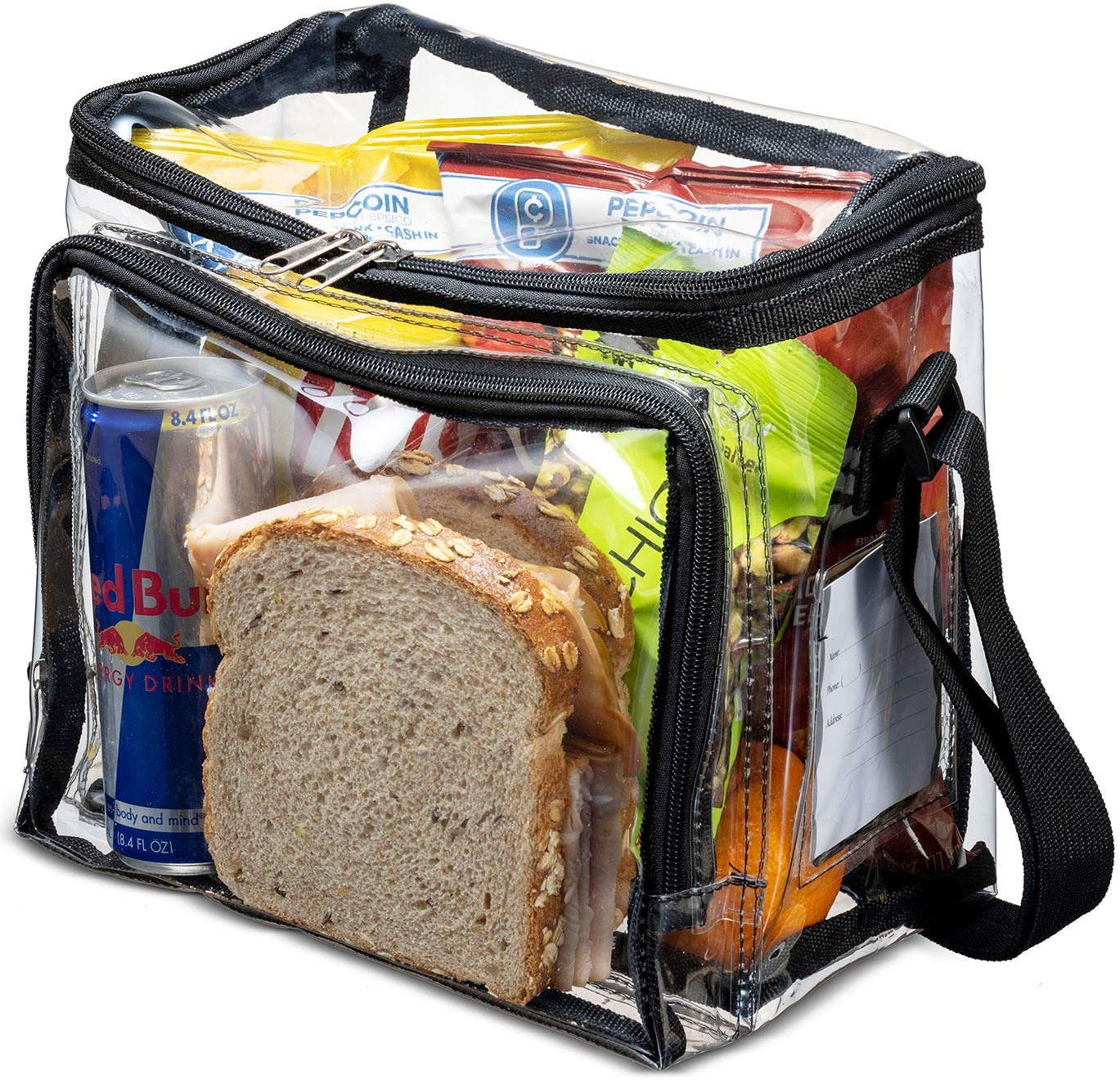 Stadium Approved Clear Tote Bag with Adjustable Strap, Front Storage Compartment, and Mesh Pockets - See Through Zippered Clear lunch Bags for Work, School, Concerts by SP Home Goods