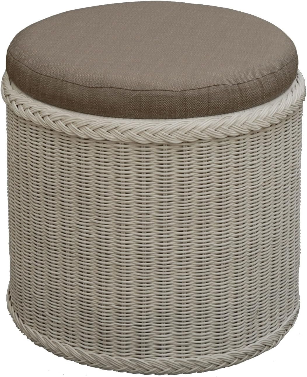 korb.outlet Rattan Bad Hocker Wäschekorb Rund Weiß mit Sitzfläche