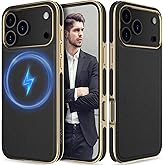 LOHASIC for iPhone 17 Pro Max Leather Case, Compatible with MagSafe Strong Magnetic Men Women Cases Cover for iPhone 17 Pro Max 2025 New 5G, Black Gold