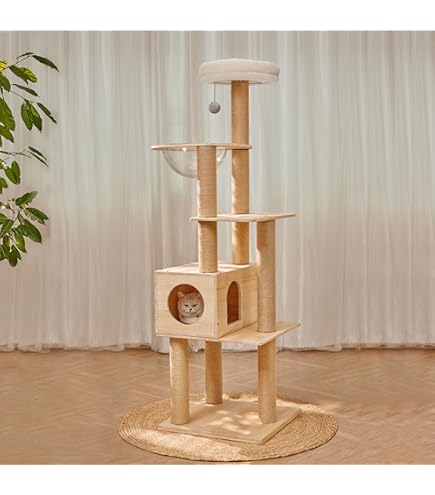 Wooden Cat Tree BingoPaw Indoor Modern Cat Tree: 40Inch Large Cats