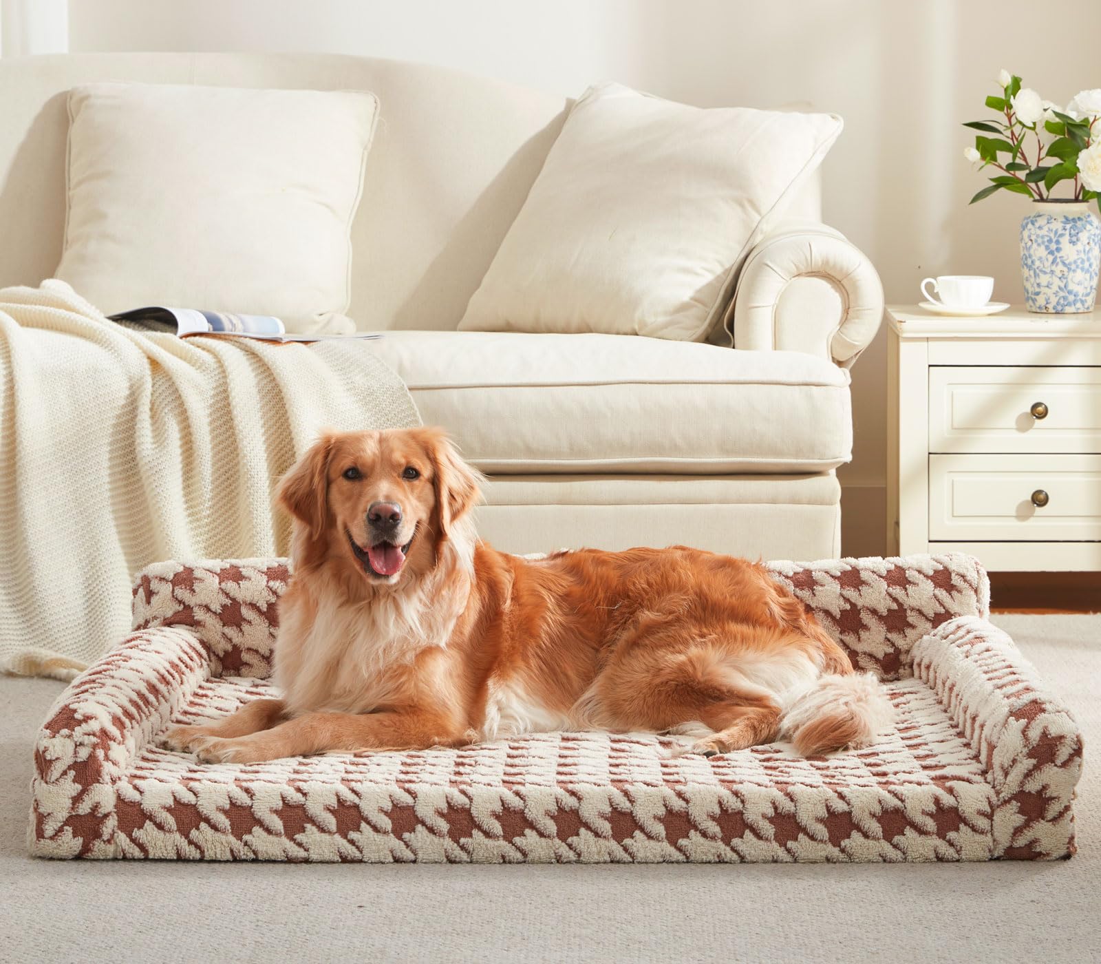 Photo 1 of FURTIME Orthopedic Dog Beds Large Sized Dog, XL Washable Memory Foam Pet Couch Bed with Removable Washable Cover, Non-Slip Bottom with Bolster Sides, Brown