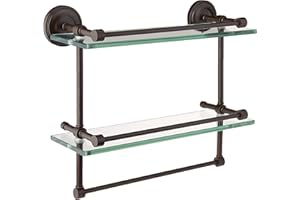 Allied Brass P1000-2/16-GAL-ORB P 1000 2 Gal Inch Tempered Double Gallery Rail Glass Shelf, 16 Inch, Oil Rubbed Bronze