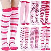 Ramede 6 Pairs Galentine's Day Knee High Fuzzy Socks Valentine Day Gifts Bulk for Women Pink Knee Thigh High Socks for Women