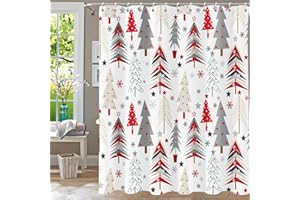 YIARTAAN Shower Curtain Christmas Shower Curtain New Year Holiday Xmas Shower Curtains for Bathroom Waterproof Fabric Cloth Winter Snowflake Shower Curtain Sets Merry Christmas Tree Theme Bathtub Curtain