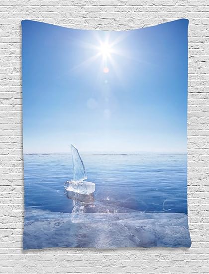 Amazon Com Ambesonne Winter Tapestry Icy Boat In Sunny