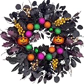 24Inch Halloween Wreath for Front Door,Pumpkins Wreath Halloween Decorations for Home Porch Wall Indoor Outdoor Decor