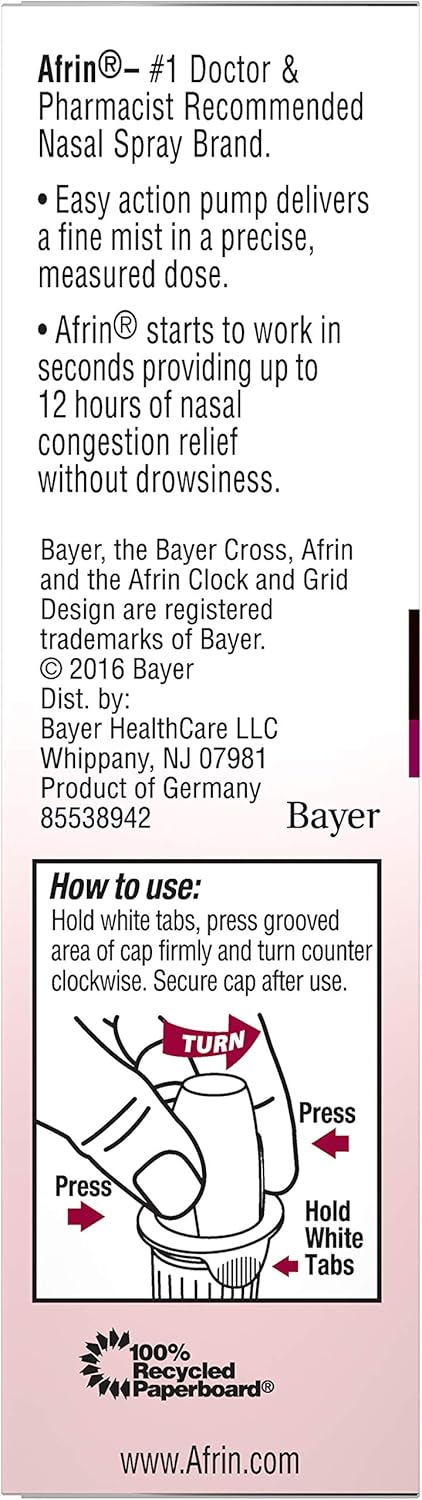 Afrin Original Maximum Strength 12 Hour Nasal Congestion Relief Pump Mist - 15 mL: Health & Personal Care