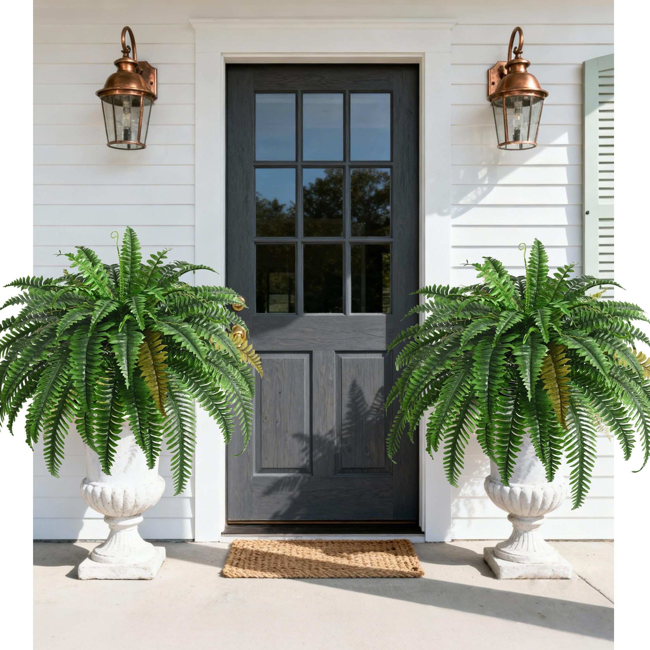 Photo 1 of 2PCS 45in Fake Ferns- Large Artificial Plants Outdoor, UV Resistant Artificial Ferns for Outdoors, Weatherproof Faux Boston Fern Realistic Fake Plants for Porch Home Garden Patio Hanging Decor
