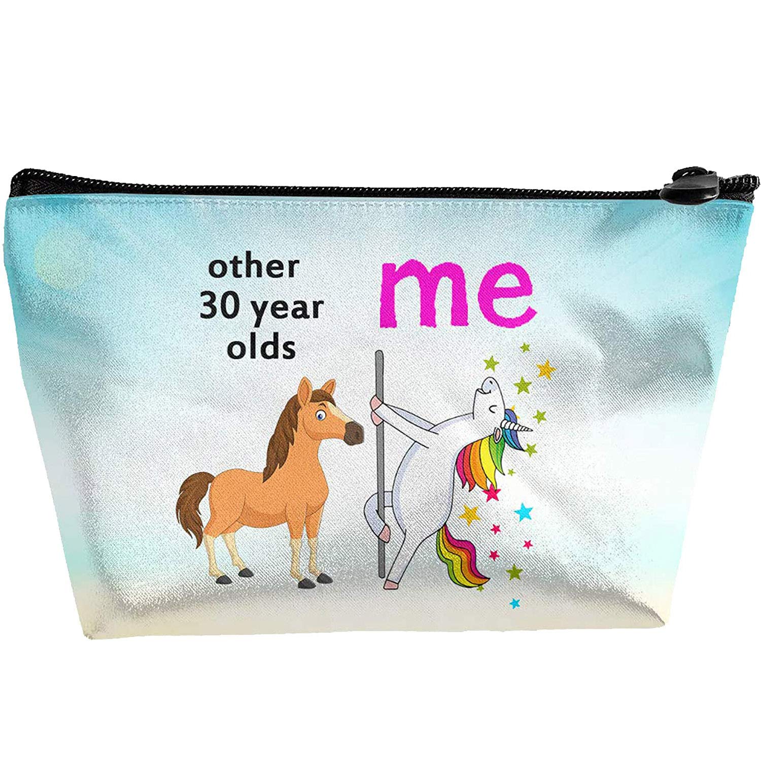 Women's Makeup Bag, Other 30 Year Old Me Unicorn, 30th Birthday Gift for Her, Portable Storage Bag with Zipper Closure for Travel Cosmetics Make Up Brush Toiletry Jewelry Digital Accessories