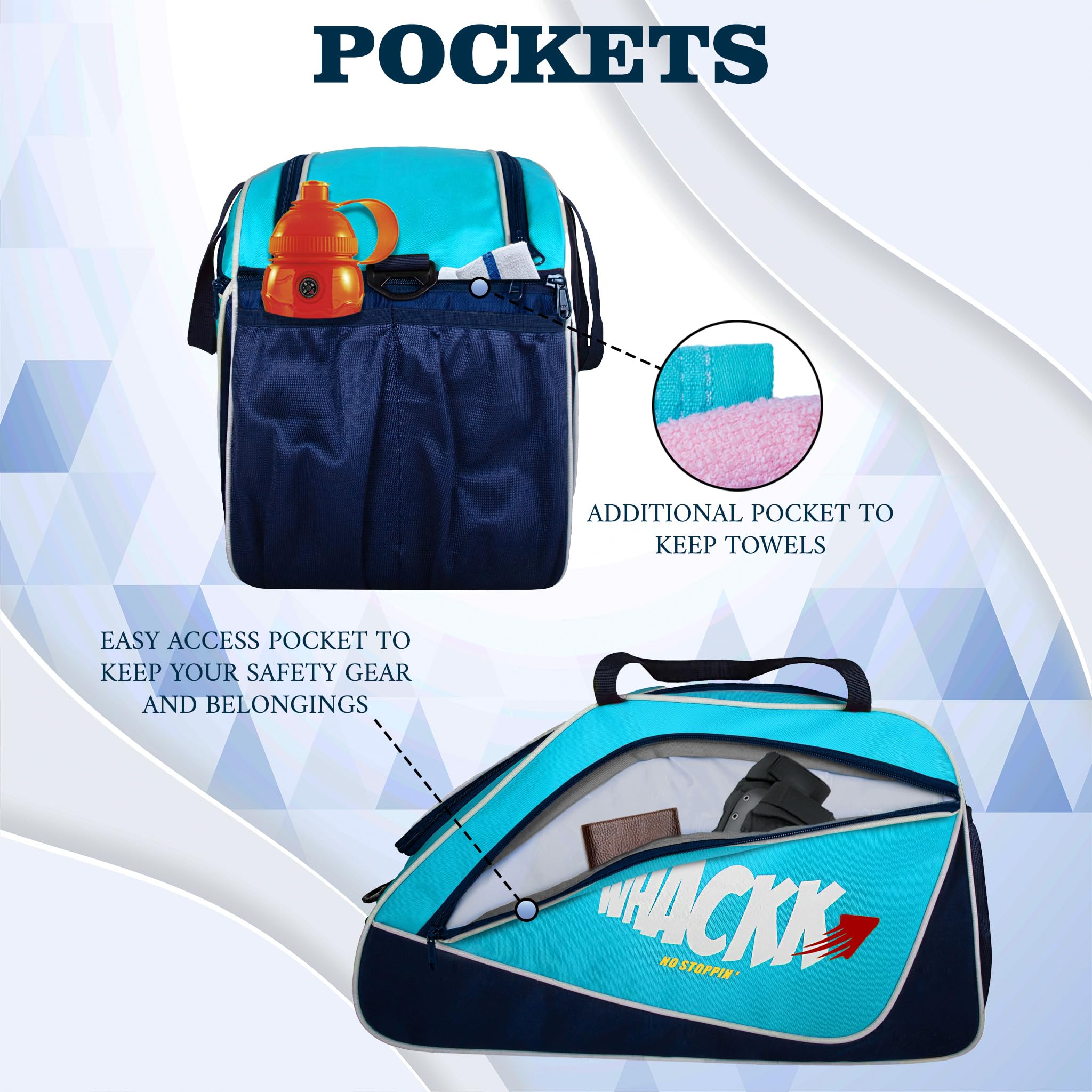 WHACKK Flip Skating Bag Blue Navy | Roller & Quad Skate Carry Bag with Adjustable Shoulder Strap | Padded Skate Bag for Kids, Teens & Adults 4
