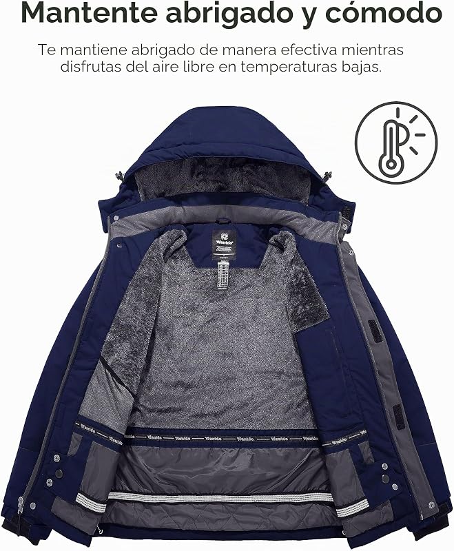 Casacos de Polar Grossos de Homem Parka de Neve Azul-Marinho S