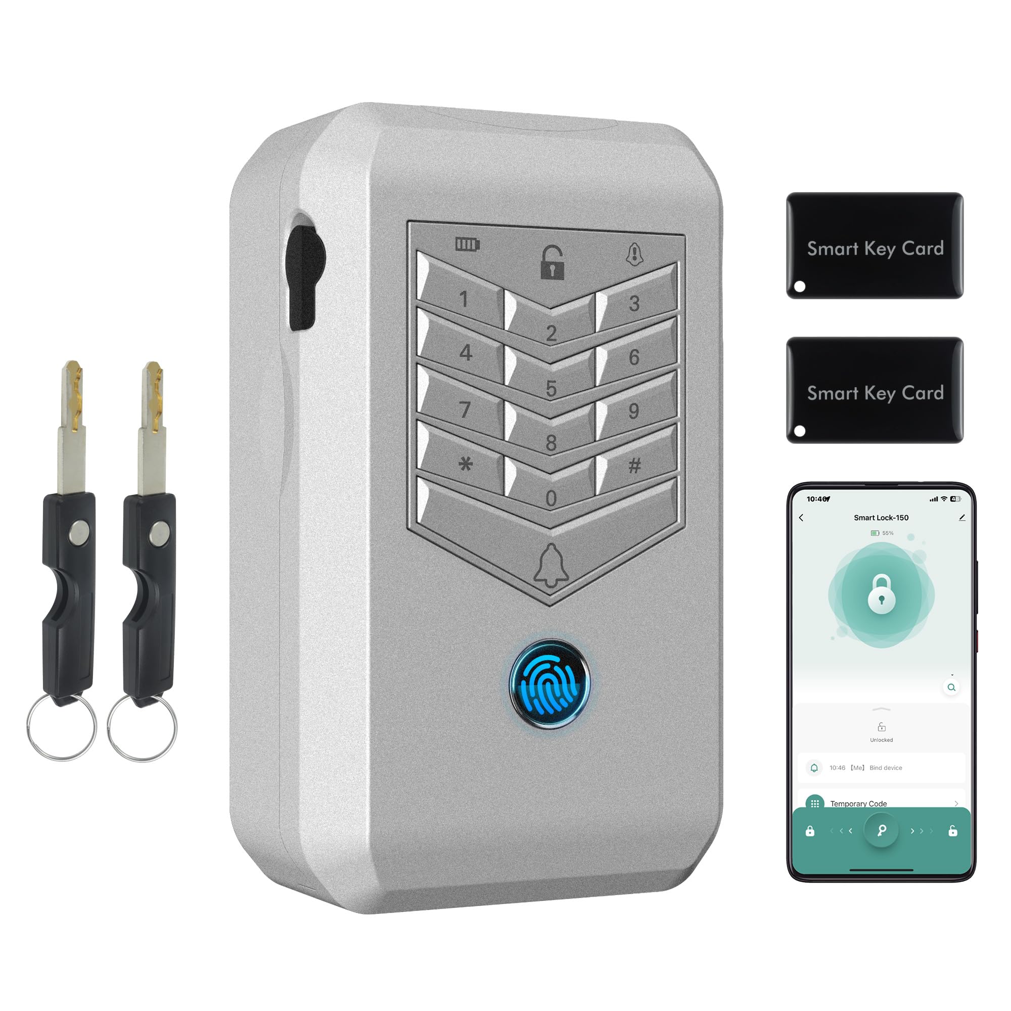 TenixLox Smart Key Lock Box, Fingerprint Key Case with Password,Tuya APP, Cards and Keys, Wall Mounted Safe Boxs for Outdoor House Keys
